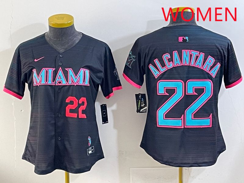 Women Miami Marlins #22 Alcantara Black Joint Name Nike MLB Jersey style 3
